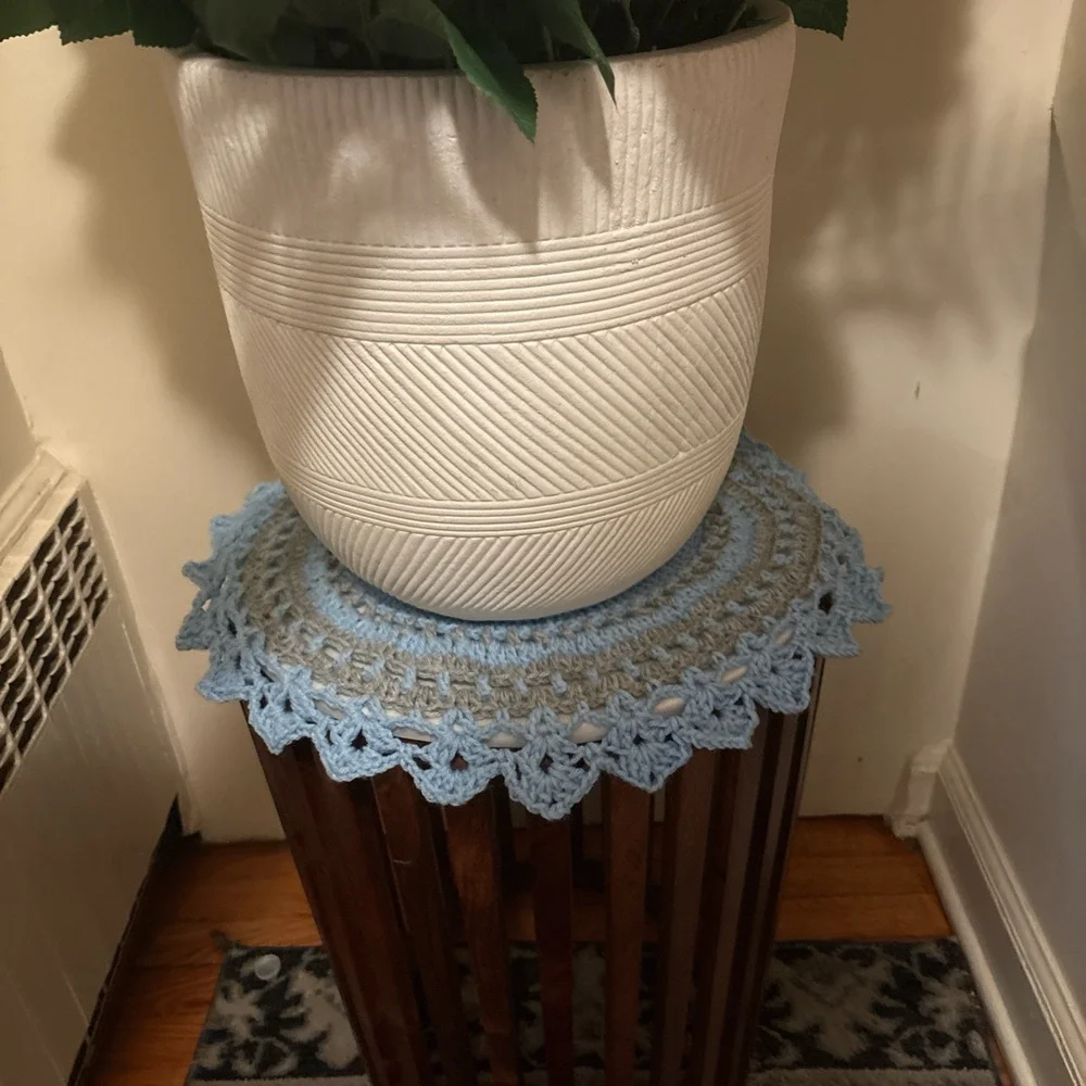 Handmade Blue and Gray Crochet Doily